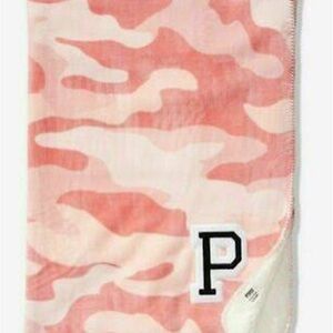 PINK Victoria's Secret Camouflage Throw Blanket - Pink and White